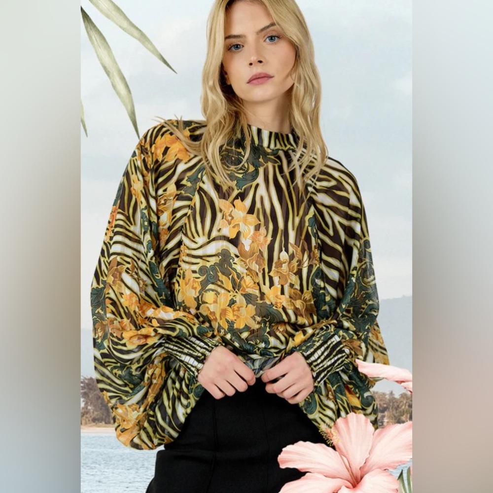 High neck zebra blouse top